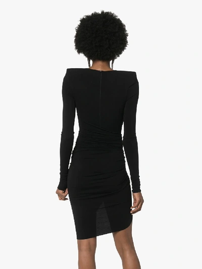 Shop Alexandre Vauthier Deep V-neck Ruched Mini Dress In Black