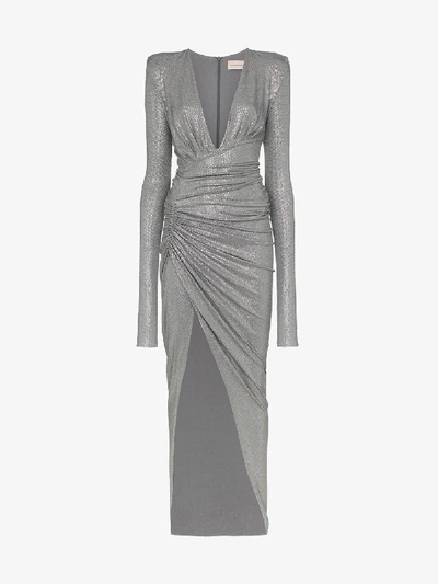 Shop Alexandre Vauthier Plunge Neck Evening Dress In Grey