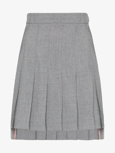 Shop Thom Browne Asymmetric Pleated Wool Mini Skirt In Grey