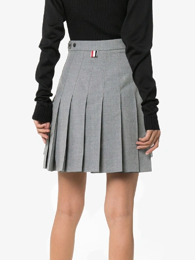 Shop Thom Browne Asymmetric Pleated Wool Mini Skirt In Grey