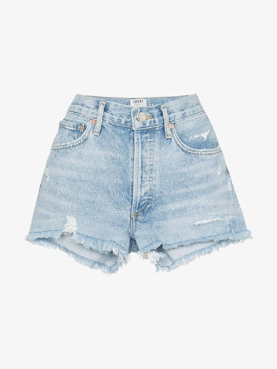 Shop Agolde Parker Distressed Denim Shorts In Blue