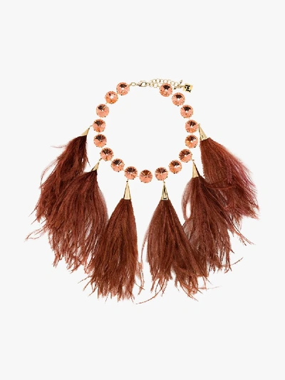 Shop Rosantica Orange Feather Crystal Necklace In Red