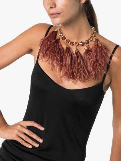 Shop Rosantica Orange Feather Crystal Necklace In Red