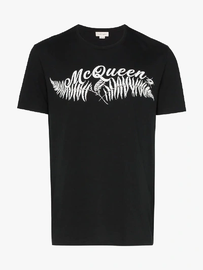 Shop Alexander Mcqueen Fern Logo Printed T-shirt In Black