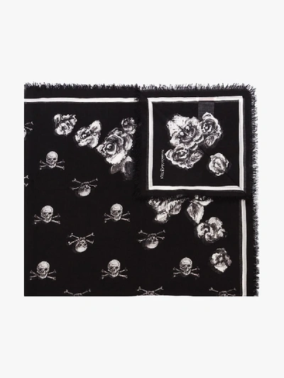 Shop Alexander Mcqueen Floral Skull Print Scarf In Black