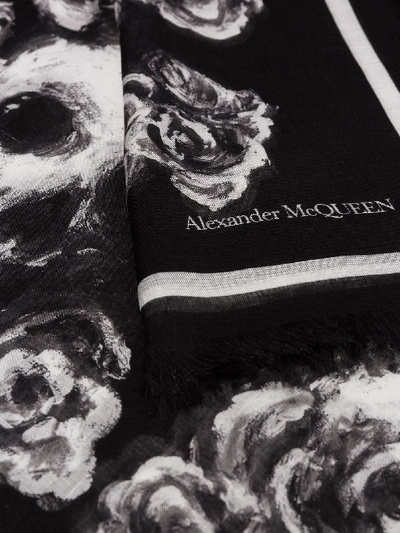 Shop Alexander Mcqueen Floral Skull Print Scarf In Black