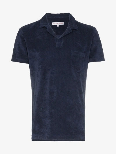 Shop Orlebar Brown Terry Cotton Polo Shirt In Blue