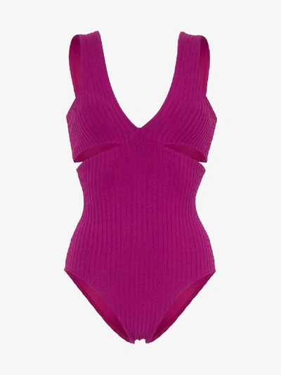 Shop Araks Ursa V-neck Cut-out Swimsuit In Purple