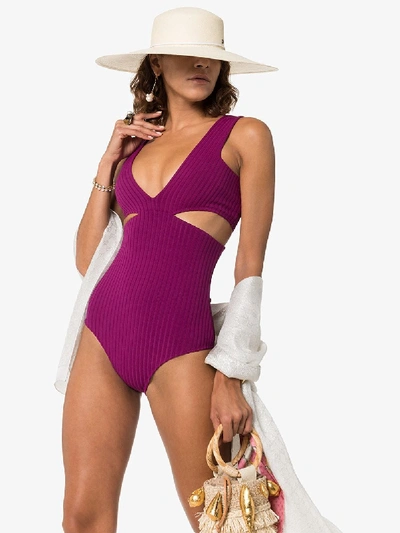 Shop Araks Ursa V-neck Cut-out Swimsuit In Purple