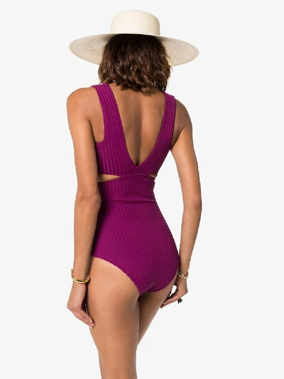 Shop Araks Ursa V-neck Cut-out Swimsuit In Purple