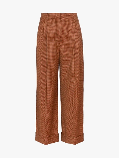 Shop Fendi Micro Houndstooth Check Cropped Trousers In Brown
