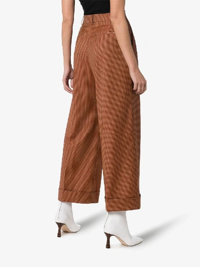 Shop Fendi Micro Houndstooth Check Cropped Trousers In Brown