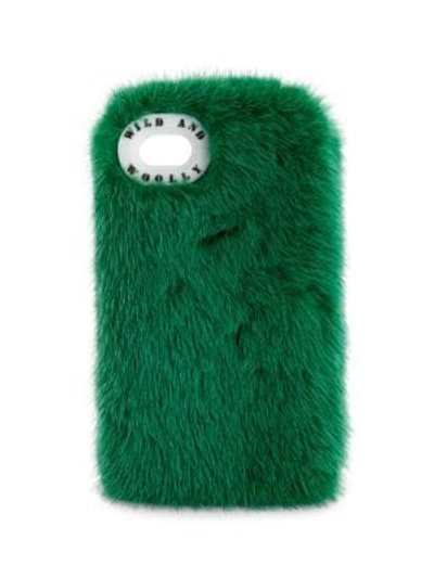 Shop Wild And Woolly Dyed Mink Fur Iphone 7 Case In Emerald Green