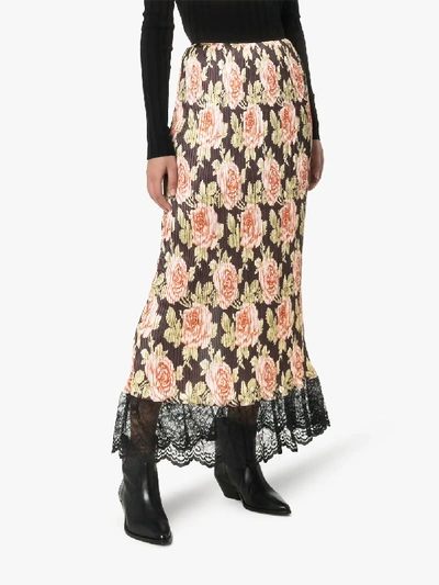 Shop Paco Rabanne Rose Print Skirt In V007 Multicoloured