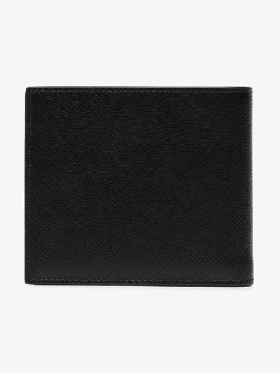 Shop Prada Black And Blue Logo Stripe Leather Billfold Wallet