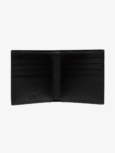 Shop Prada Black And Blue Logo Stripe Leather Billfold Wallet