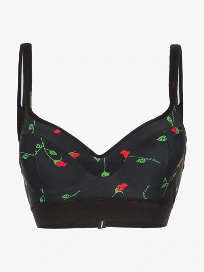 Shop Adam Selman Sport Push It Rose Print Sports Bra In Black