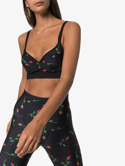 Shop Adam Selman Sport Push It Rose Print Sports Bra In Black