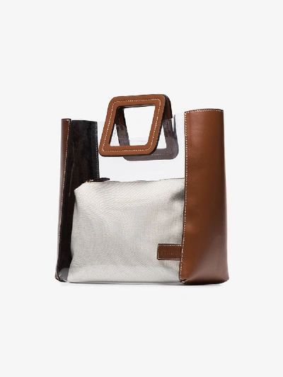 Shop Staud Brown Shirley Canvas Pvc Leather Tote Bag