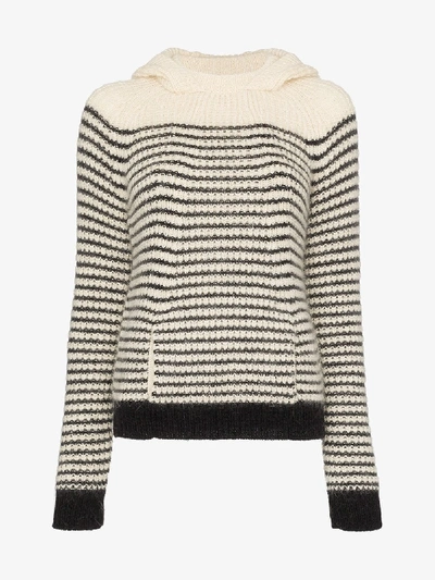 Shop Saint Laurent Striped Hooded Mohair Jumper In Neutrals