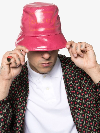 Shop Gucci Pink Logo Print Bucket Hat