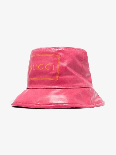 Shop Gucci Pink Logo Print Bucket Hat