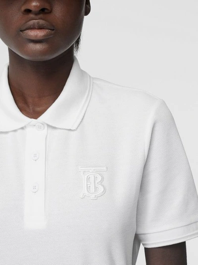 Shop Burberry Monogram Motif Cotton Piqué Polo Shirt In White