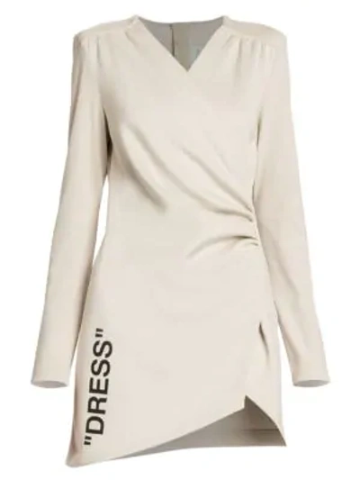 Shop Off-white Long-sleeve Wrap Dress In Beige