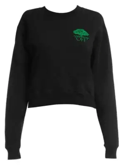 Shop Off-white Off Tree Cropped Crewneck Sweater In Black Green