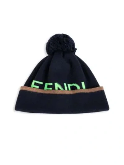 Shop Fendi Fluo Wool Pom Hat In Blue