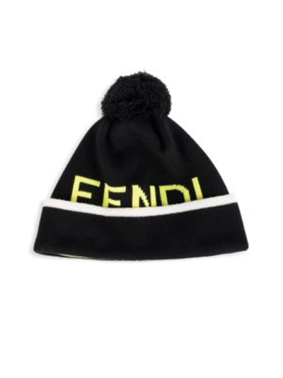 Shop Fendi Men's Fluo Wool Pom Hat In Black