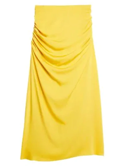 Shop Theory Twisted Stretch-silk Midi Skirt In Mustard