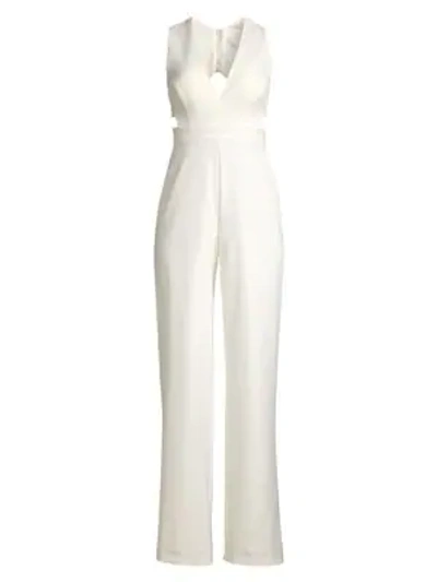 Shop Aidan Mattox Plunging Cutout Jumpsuit In Ivory