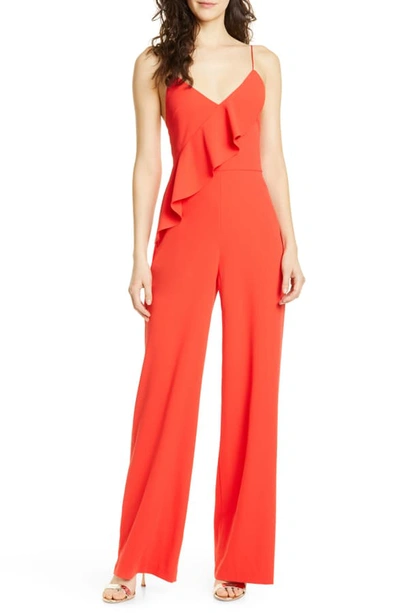 Shop Alice And Olivia Keeva Ruffle Jumpsuit In Cherry