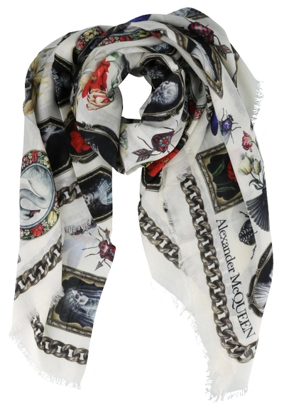 Shop Alexander Mcqueen Cameo And Curiosities Print Shawl In Ivory