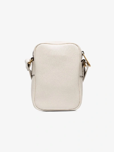 Shop Gucci Mens White Logo Print Leather Messenger Bag