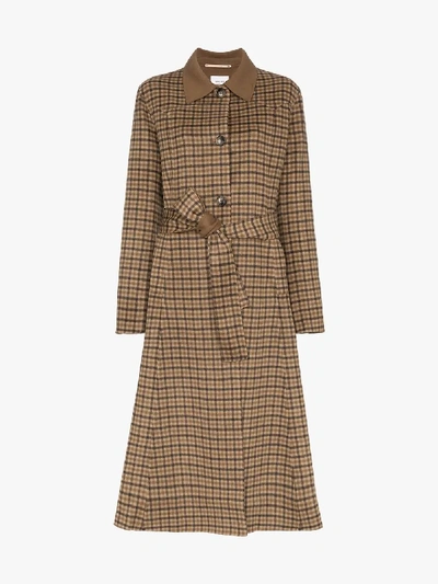 Shop Nanushka Sira Belted Check Coat In Brown