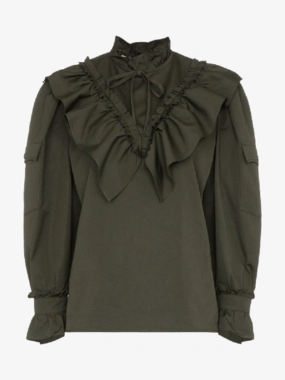 Shop Miu Miu Ruffled Poplin Blouse In Green