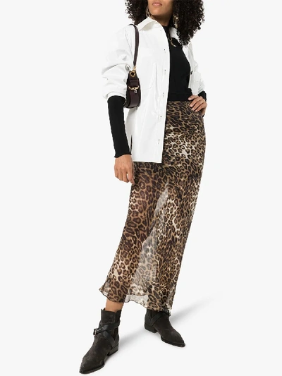 Shop Nili Lotan Ella Leopard Print Silk Skirt In Brown