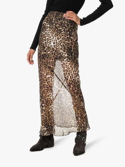 Shop Nili Lotan Ella Leopard Print Silk Skirt In Brown
