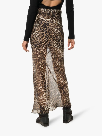 Shop Nili Lotan Ella Leopard Print Silk Skirt In Brown
