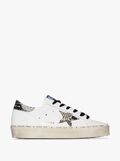 Shop Golden Goose White Hi Star Snake Print Leather Sneakers