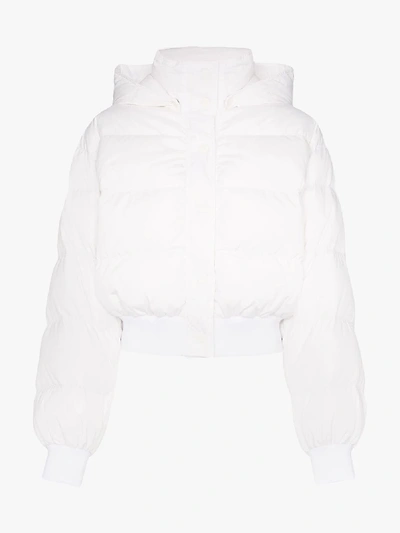 Shop Msgm Logo Print Hooded Puffer Jacket In White