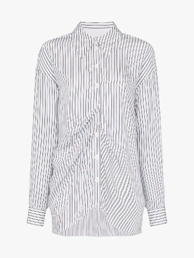 Shop Tibi Gathered Striped Shirt In Blue