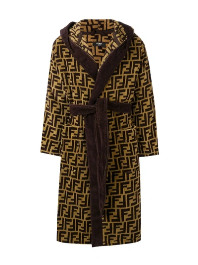 Shop Fendi Jacquard Ff Logo Robe In Brown
