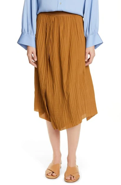 Shop Vince Crinkle Pleated Asymmetrical Skirt In Teakwood