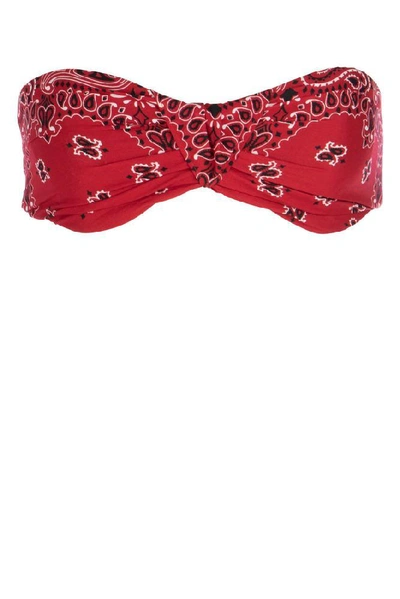 Shop Saint Laurent Printed Bandeau Bikini Top In Red