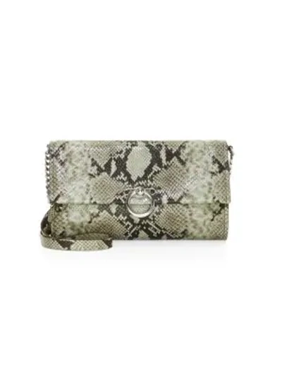 Shop Rebecca Minkoff Jean Python-embossed Leather Convertible Clutch In Thyme