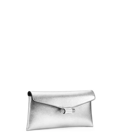 Shop Stuart Weitzman The Danika Clutch In Argento Silver Caviar Leather