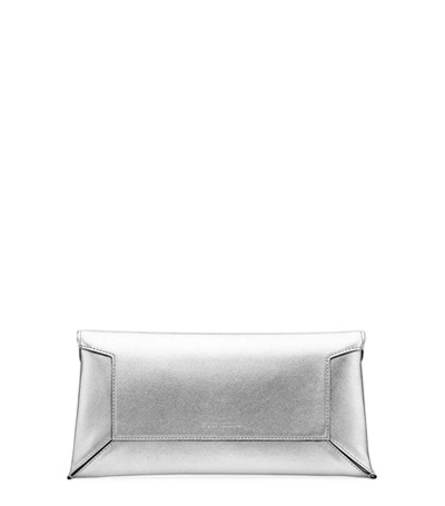 Shop Stuart Weitzman The Danika Clutch In Argento Silver Caviar Leather